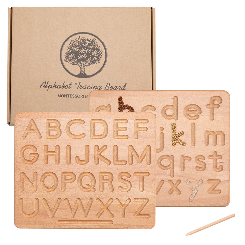 Montessori Nachziehbrett Holzspielzeug für Mädchen und Jungen Doppelseitig Groß- und Kleinbuchstaben Zahlen Lernspiel Pädagogisches Spielzeug
