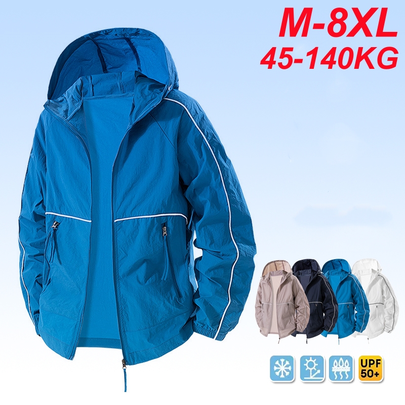 Veste de randonnée d'été UPF 50 + pour hommes, grande taille 8XL 7XL, imperméable, séchage rapide, coupe-vent de Camping, pêche en plein air, vêtements anti-uv