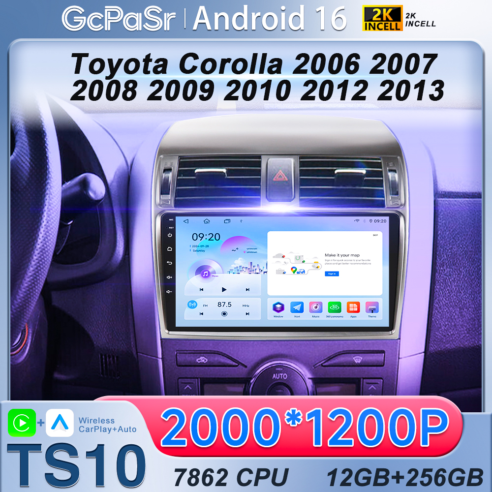 Radio samochodowe Android 16 9' do Toyota Corolla 2006 2007 2008 2009 2010 2012 2013 2 Din Carplay Multimedialny Odtwarzacz Wideo Navi Head Uni