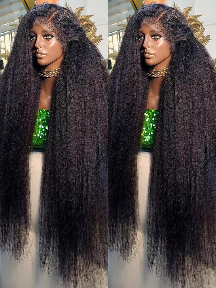 300% Плотность Kinky Yaki Straight 13x6 HD Парики из натуральных волос на кружеве спереди 30 40 дюймов 360 Полный парик фронтальной части шнурка для женщин Предварительно сорванные