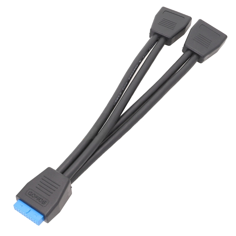 1 unidad de placa base USB 3,0 de 19 pines, Cable divisor de extensión de 1 a 2, Cable de cabecera de extensión interna de 20cm y 19 pines, negro
