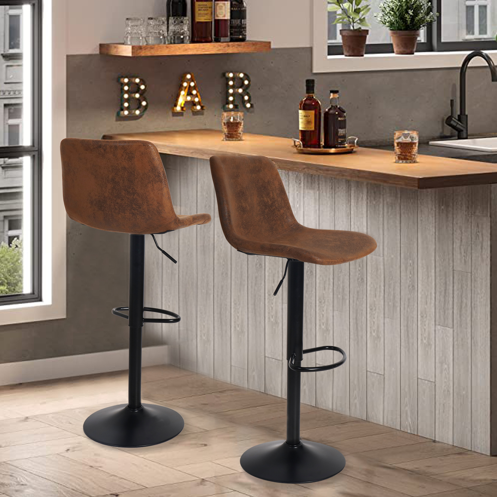 Set di 2 sgabelli da bar, sedie sgabelli da bar girevoli con schienale, sedie da bar ad altezza regolabile, altezza bancone cucina moderna da pub