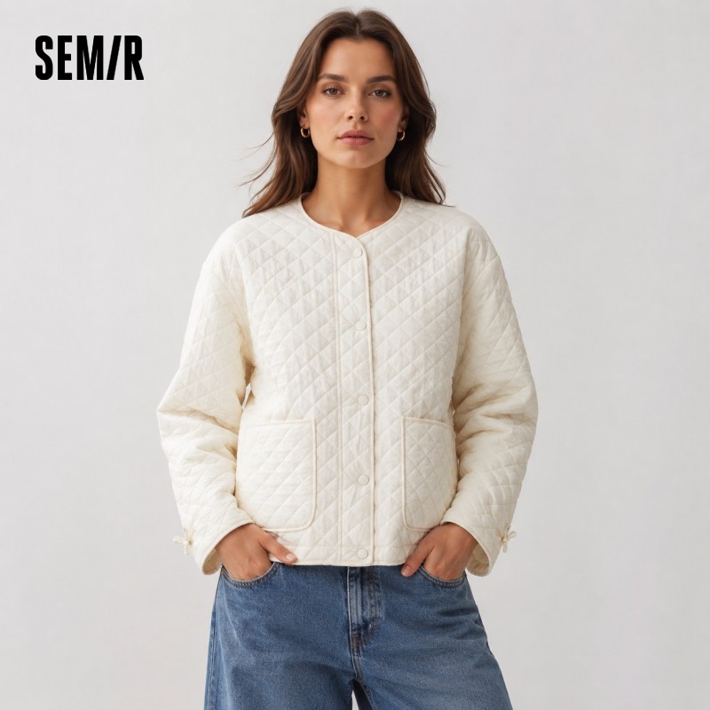 Semir Coats Women Padded Textured Diamond Inner Layer Loose Casual 2025 Winter Drawstring Lightweight Cotton Jackets for Woman