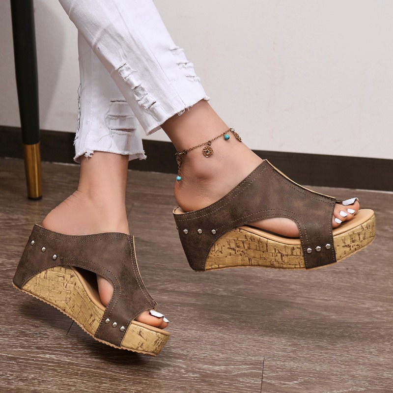 Kapcie damskie Roman Open Toe Platform Sandały damskie Summer Retro Peep Toe Wedges Casual Slippers Slides Women Zapatos De Mujer
