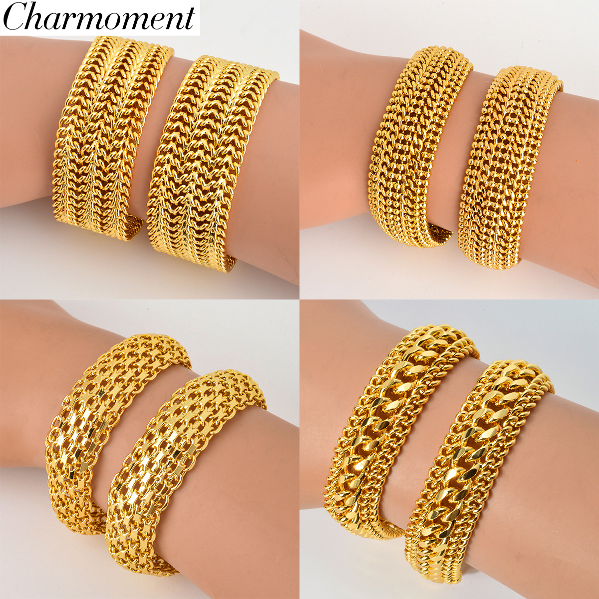 Braccialetti a catena a maglie in rame Dubai per unisex Bracciale placcato oro 18 carati Miami Curb Punk Classico regalo per feste di gioielli a mano