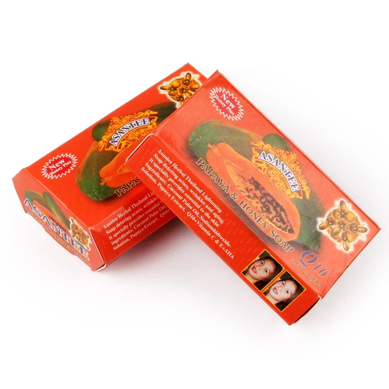 ASANTEE-jabón de hierbas de miel de Papaya de Tailandia, jabón blanqueador hecho a mano, alivia la piel, limpieza hidratante, antienvejecimiento, 2 paquetes