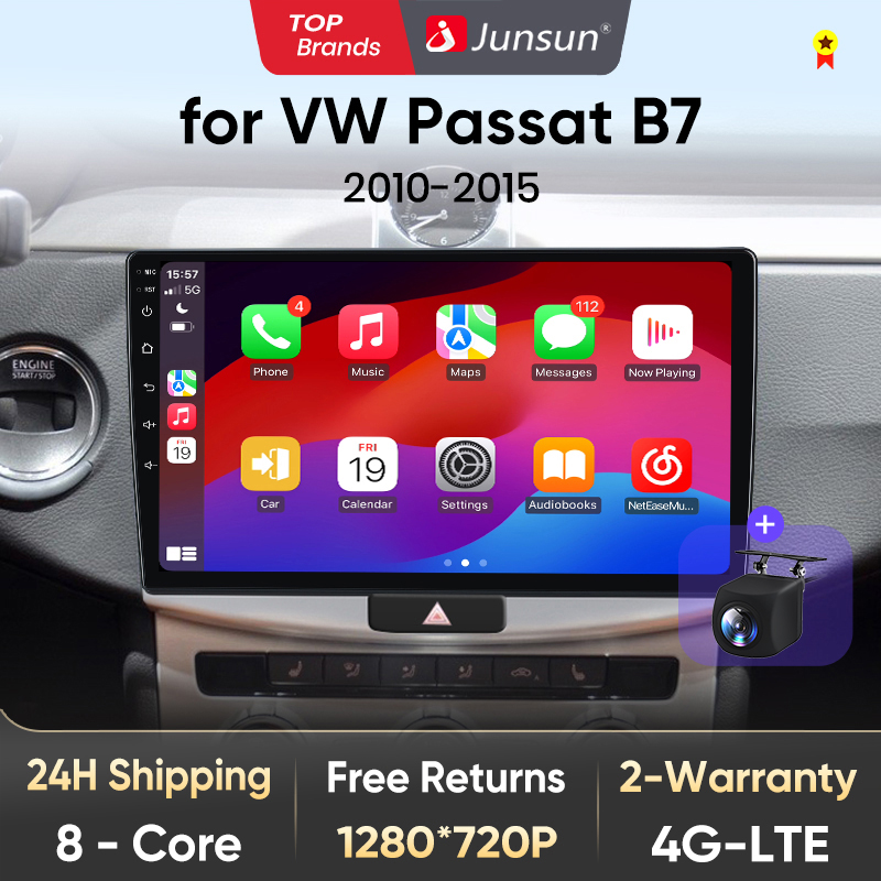 Junsun V1 AI Voice Draadloze CarPlay Android Auto Radio voor VW Passat B6 B7 CC 2010-2015 4G Auto multimedia GPS 2din autoradio