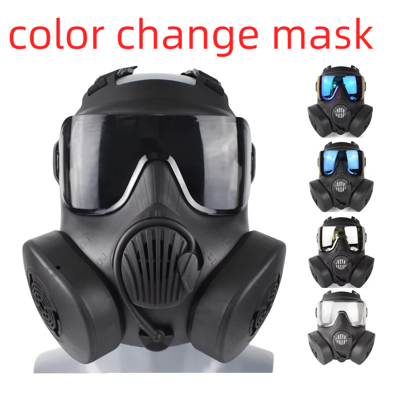 Zlangsports zmieniający kolor taktyczny Paintball Airsoft maska pełnotwarzowa z podwójnymi fanami CS Cosplay maski ochronne
