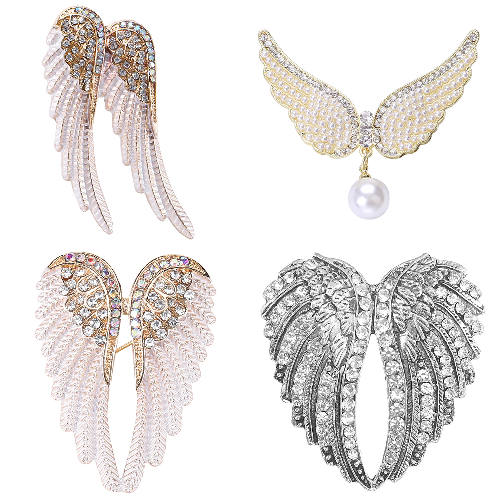 Enamel Wings Pins for Women Unisex Rhinestone Angel Wing Brooches Office Party Friend Gifts Jewelry Accessories