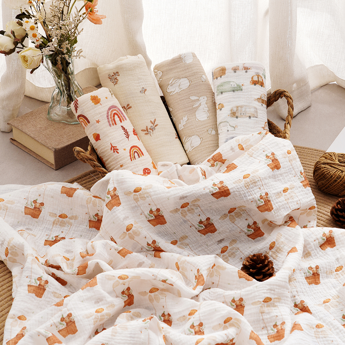 All Season New Arrival 100% Cotton Baby Muslin Swaddle Blanket Newborn Bath Towel Cute Infant Quilt Size 100x100cm