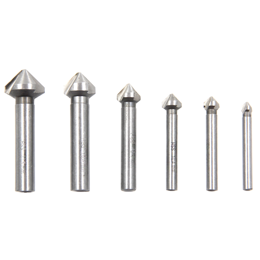 HSS 90-degree three-edge natural color full grinding chamferer woodworking milling cutter spot facer hole opener tool set