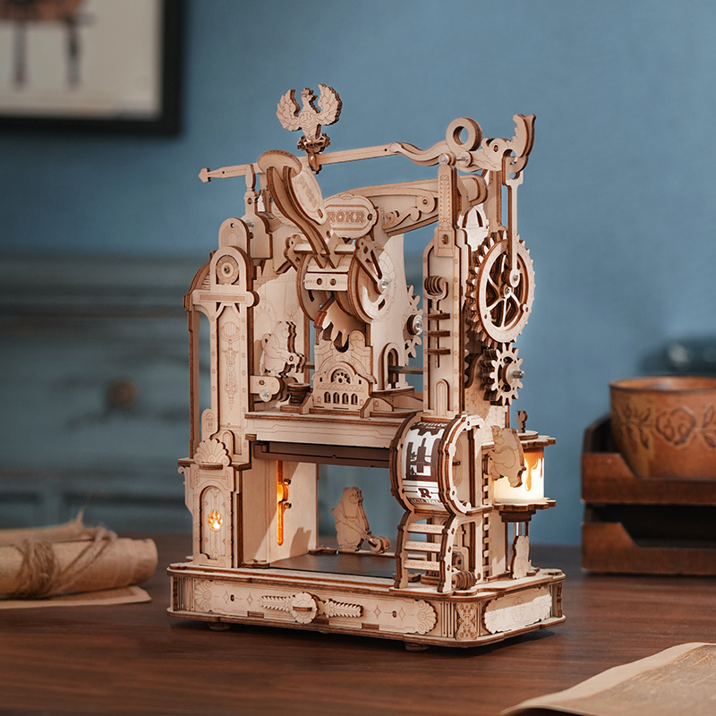 Robotime Rokr Stampa Presse 3D Puzzle fai da te Regali per la famiglia del fidanzato Giocattoli in legno con luce a LED Kit di blocchi di costruzione Gioca LK602