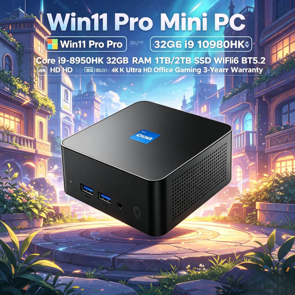 Win11 Pro Mini PC Laptop Core i9-8950HK 32GB RAM 1TB/2TB SSD WiFi6 BT5.2 4K Ultra HD Office Gaming 3-Year Warranty