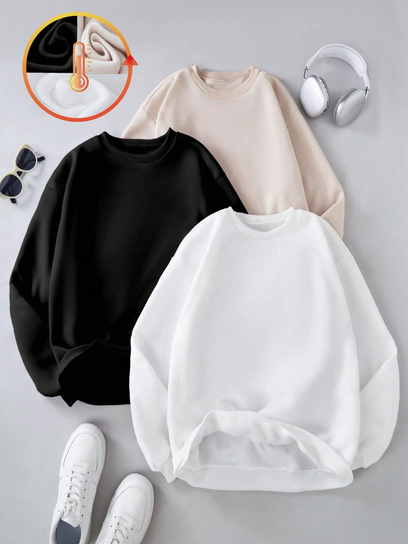 Sudaderas con capucha lisas para mujer, sudadera básica de lana cálida, jersey suave y transpirable con cuello redondo, ropa informal de gran tamaño para mujer 2026