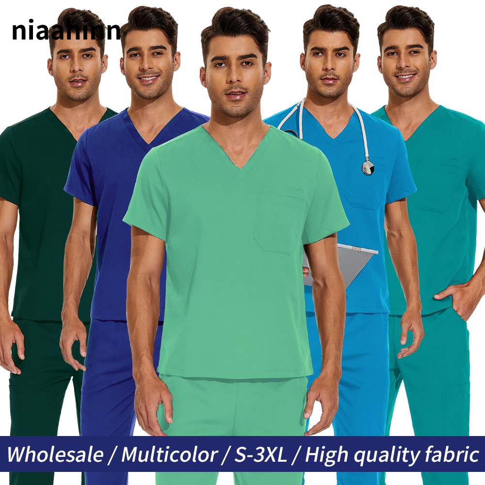 Medizinische Kleidung Männer Pflege Uniformen Scrubs Tops Krankenschwester Hosen Anzüge Labor Arbeitskleidung Zahnmedizin Arzt Kostüm Plus Größe Chirurgische Sets
