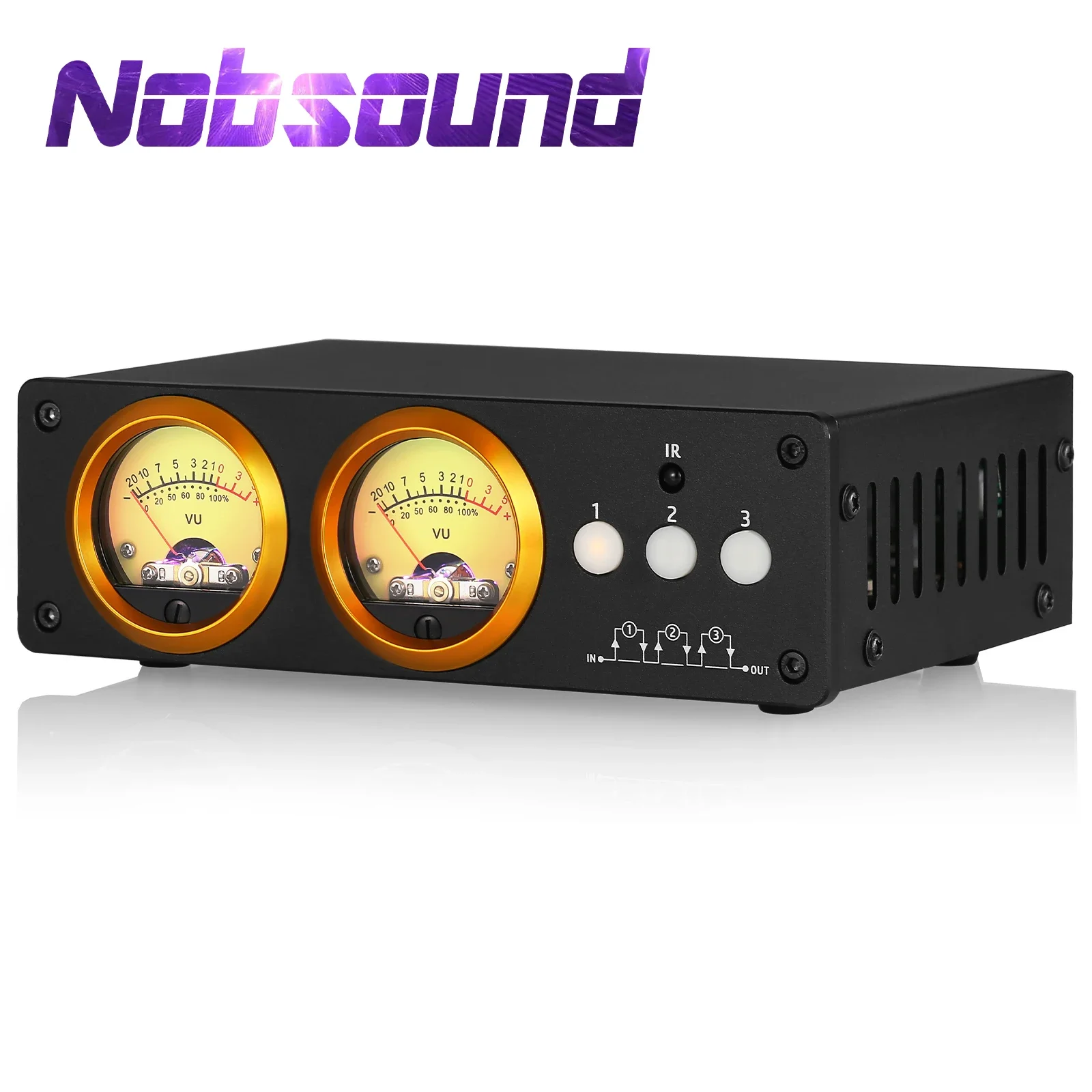 Nobsound L3 3-Way Loop Switcher Box Stereo 1(3)-In-3(1)-Out Audio Selector Rca Splitter Met Vu Meter