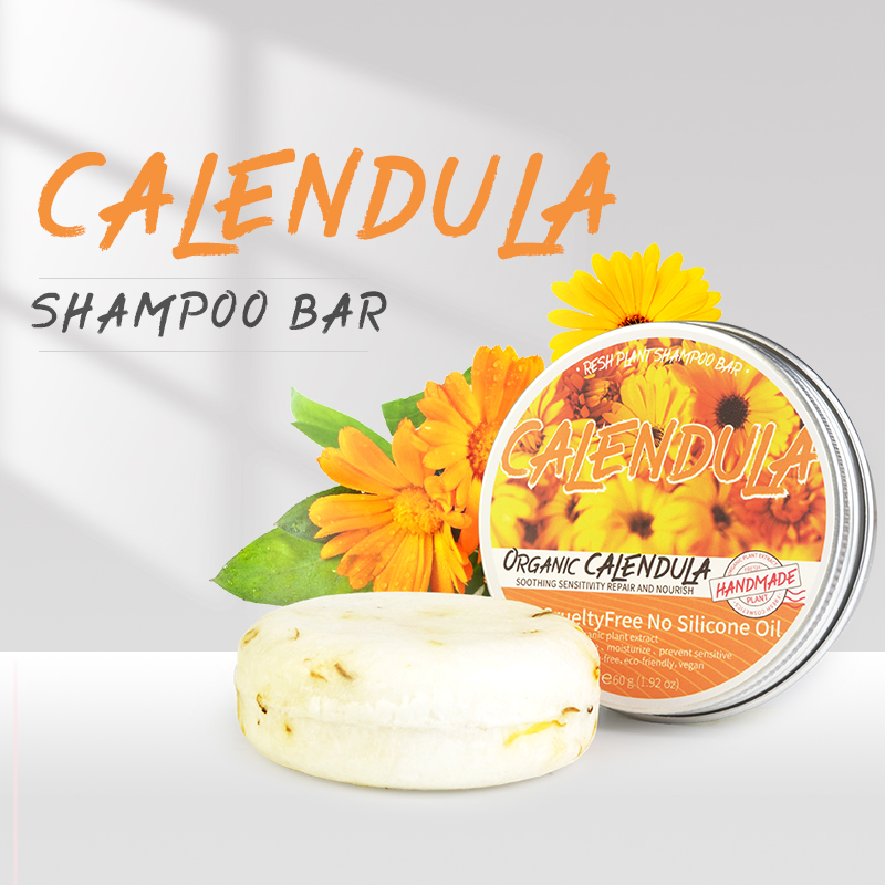 สบู่แชมพูพืช Calendula ไม่มีน้ํามันซิลิโคนหรือสารตกค้าง ทําความสะอาดหนังศีรษะอย่างล้ําลึก ควบคุมน้ํามัน และขจัดน้ํามัน