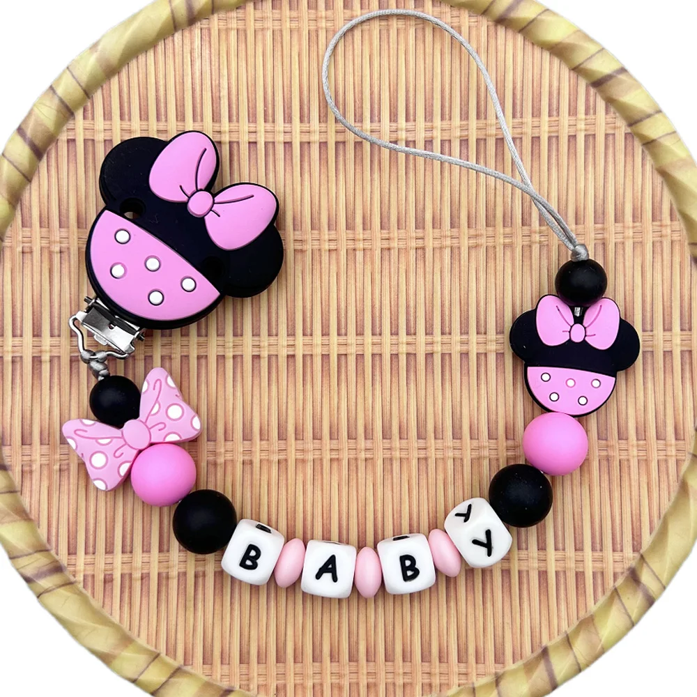 Chupete de silicona con letras inglesas y rusas personalizadas para bebé, mordedor con Clips, cadena, colgante, regalo Kawaii