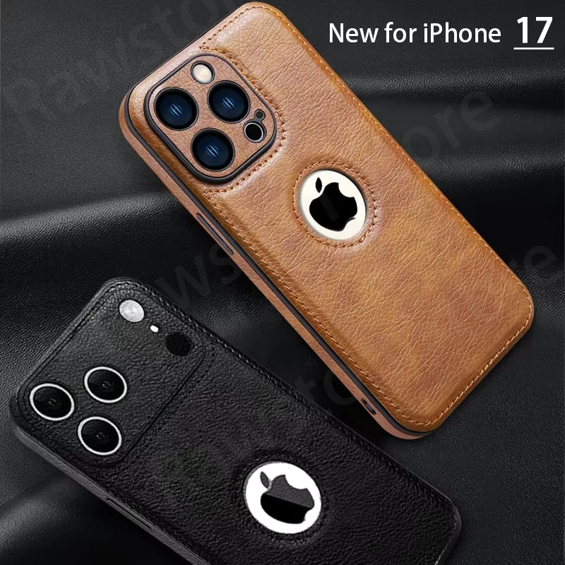 Роскошный кожаный чехол для Apple iPhone 17 Pro Max 16e 15 14 13 12 11 16 Plus, оригинальный силиконовый защитный чехол с отверстием для логотипа и объектива