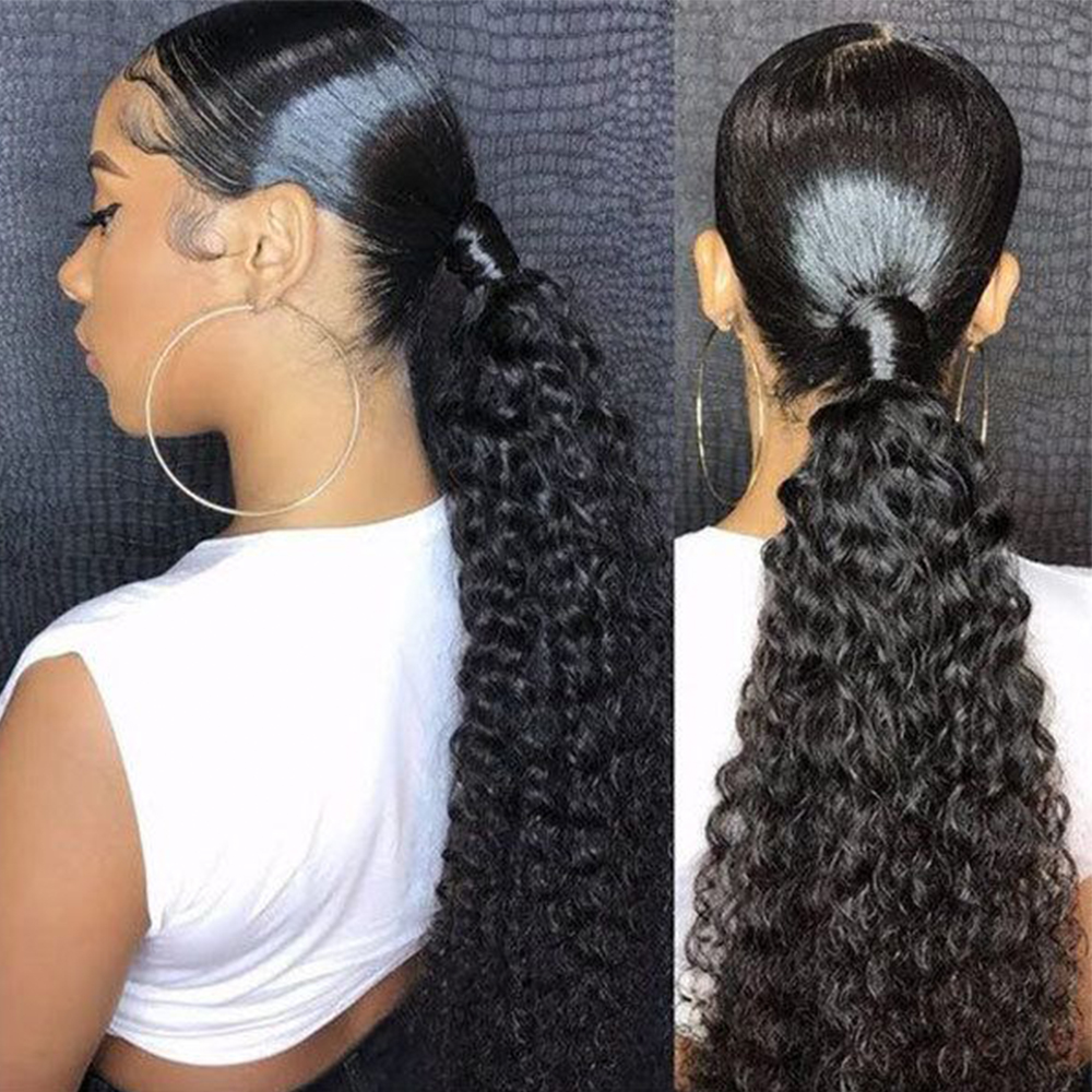 Water WAVE ห่อรอบหางม้าผมมนุษย์บราซิล PONY TAIL Remy ผม Kinky CURLY คลิปในต่อผมหางม้าสําหรับผู้หญิง 100g