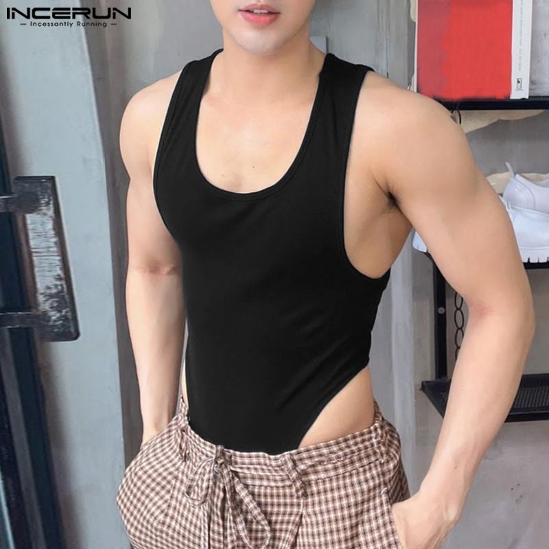 INCERUN, monos para hombre, pijamas de Color sólido con cuello redondo, sin mangas, peleles sexis para Fitness para hombre, camisetas sin mangas Streetwewar 2023, mono S-5XL