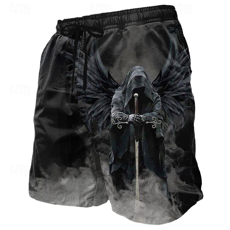 3d angel god พิมพ์ชุดว่ายน้ําชาย street hip hop punk กางเกงขาสั้นผู้ชายฤดูร้อนกางเกงขาสั้นกางเกงขาสั้นสบายๆ