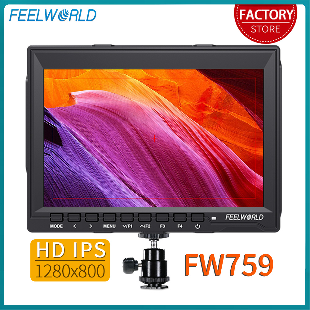 FEELWORLD FW759 7-calowy monitor terenowy do lustrzanek cyfrowych 4K HDMI HD Video Assist Slim IPS 1280x800 1080p Monitor jakości z osłoną przeciwsłoneczną