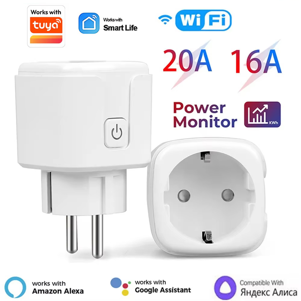 ปลั๊กอัจฉริยะ EU 16A/20A AC100-240V ปลั๊กไฟอัจฉริยะ Wifi ควบคุมด้วยเสียงผ่าน Alexa Google Home ใช้งานร่วมกับแอป Tuya Smart Life