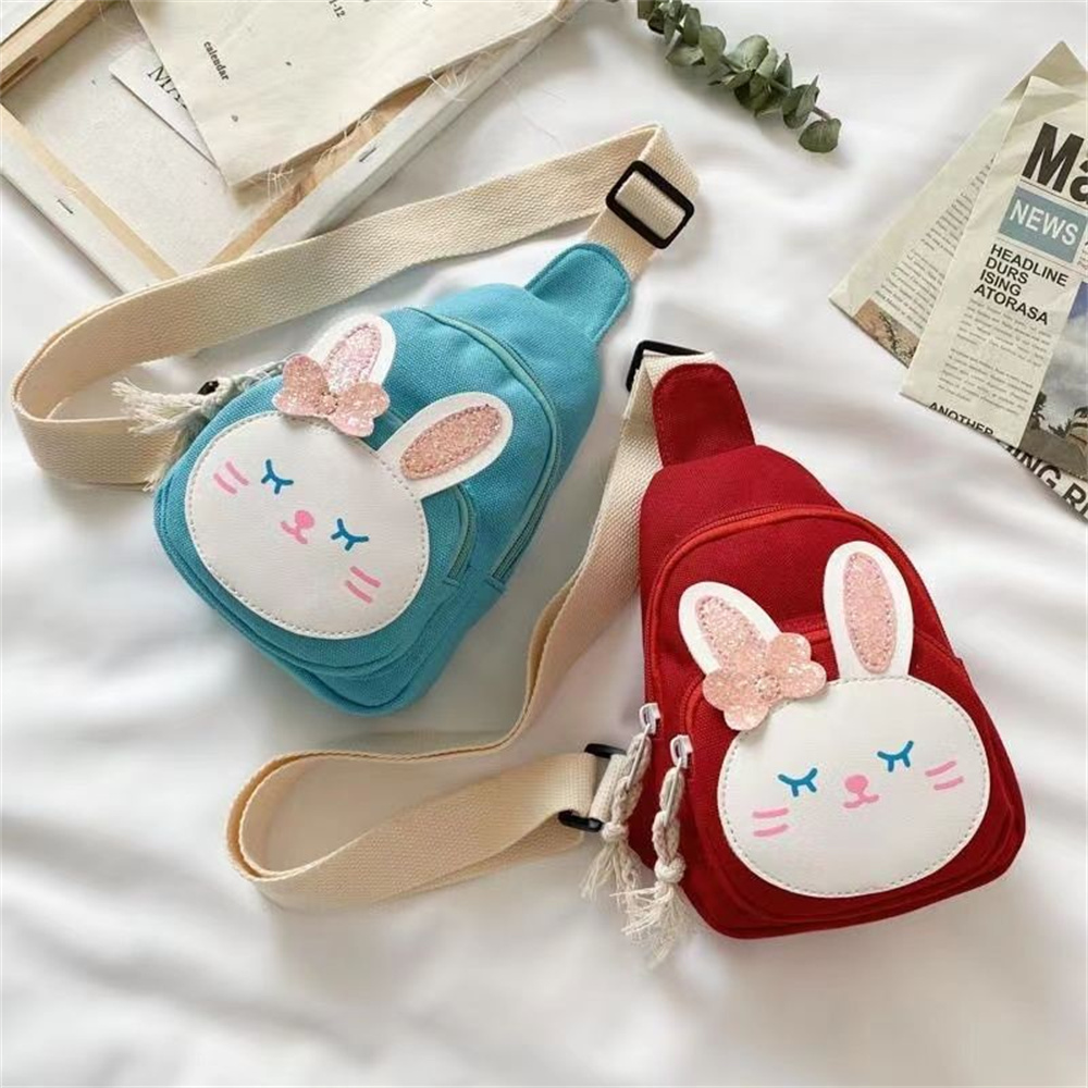 Bolso cruzado de lona con dibujos animados para niños y niñas, Cartera de hombro, bonito Conejo, regalo