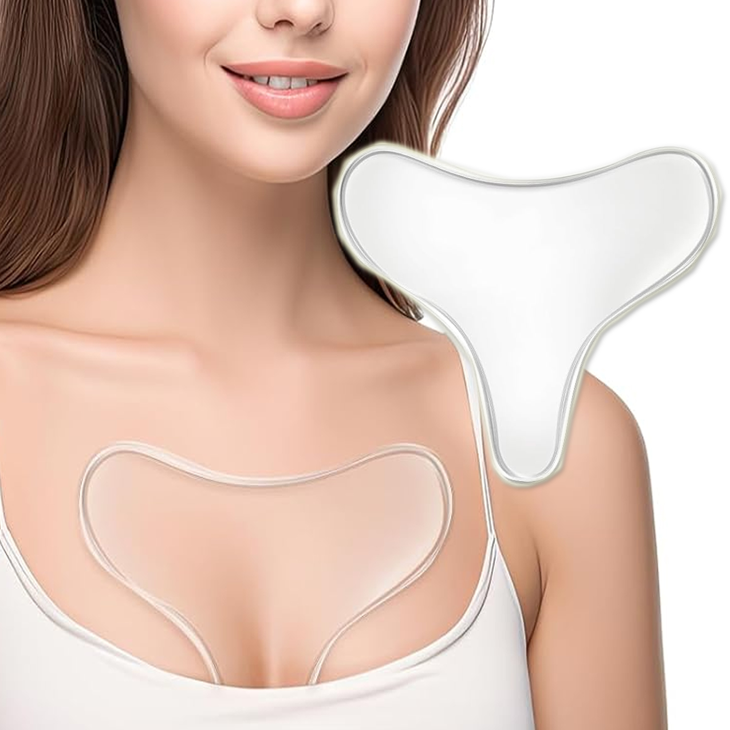 นํากลับมาใช้ใหม่ T ต่อต้านริ้วรอยหน้าอก Pad ซิลิโคนโปร่งใส Removal Patch Face Skin Care Anti Aging ยกเต้านมหน้าอก Patch เนื้อ
