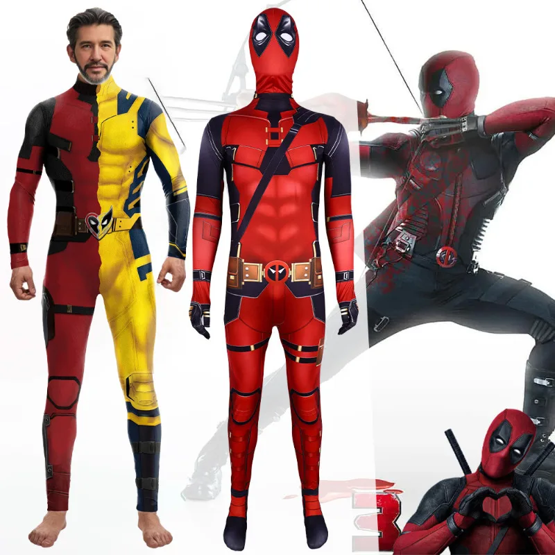 Mężczyźni chłopcy Deadpool kostium superbohatera Halloween karnawał Zentai body dla dorosłych postać filmowa Wolverine Cosplay kombinezon