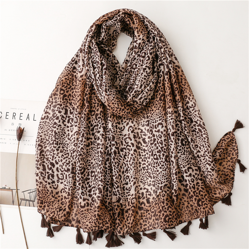Lenço de algodão de linho macio xales feminino luxo premium foulard femme longo manchado leopardo impressão borla cachecóis echarpe