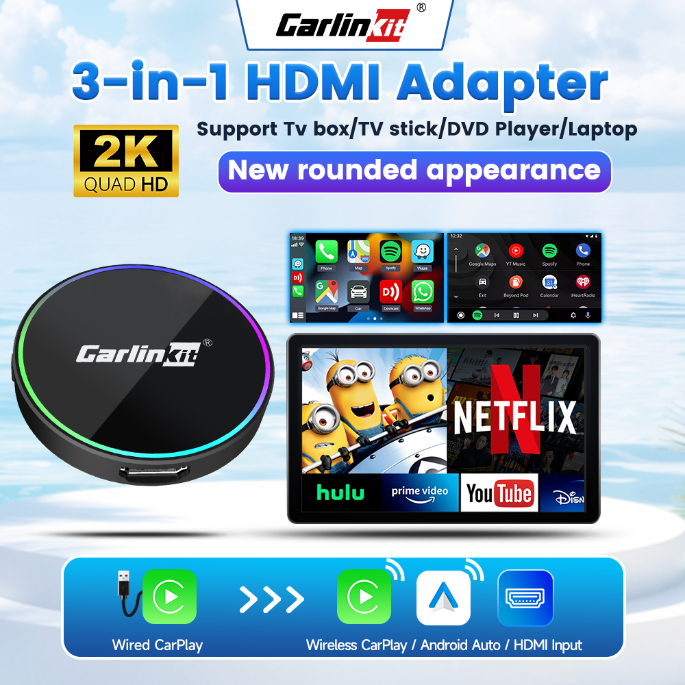 Adaptador Inalámbrico CarPlay a HDMI CarlinKit HD2CP Pro 2026, Compatible con Android Auto, Entrada HDMI 2K, Compatible con TV Stick, Laptop, TV Box 5.0
