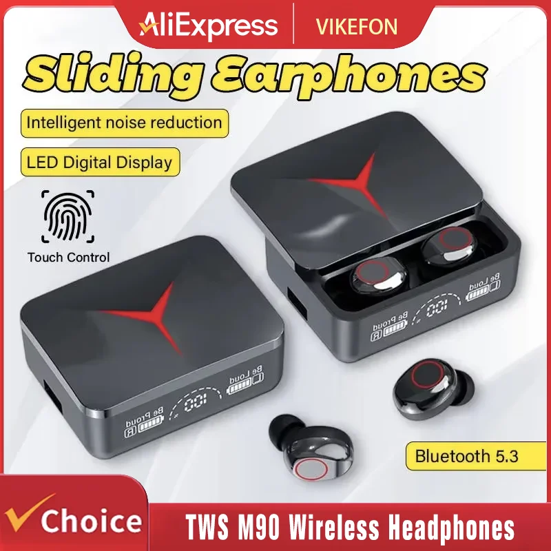 Vikefon m90 tws bluetooth 5.3 fones de ouvido sem fio controle toque gaming alta fidelidade estéreo redução som com microfone
