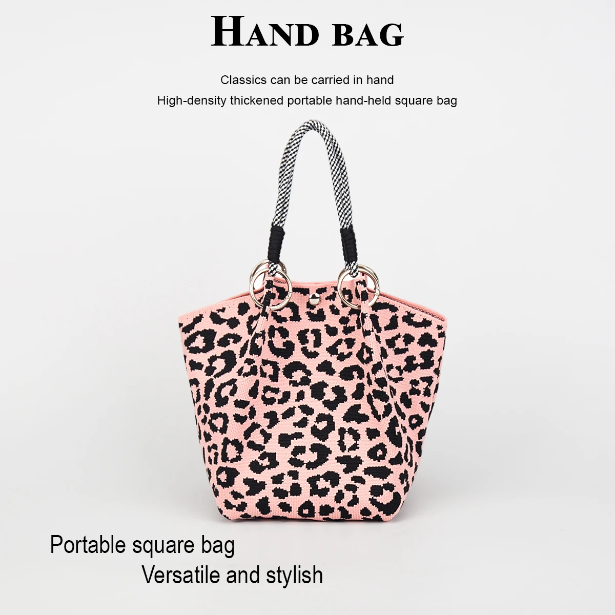 1 Piece of Vintage Leopard Print Knitted Handbag, with Snap Closure, Large Capacity for Holding Mobile Phones, Books, Water Bottles, Cosmetics, Suitable for Women for Shopping, Photography, Travel, Vacation, and Commuting, with Detachable Ring Buckle and 