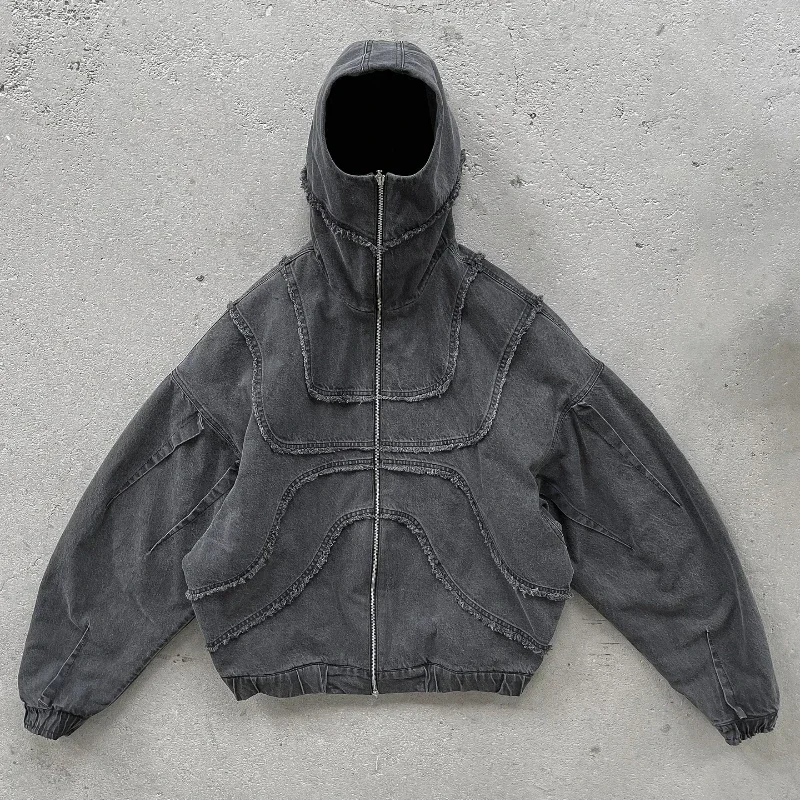 Chaqueta vaquera Y2K estilo empalmado americano gótico Vintage tendencia ropa de calle Unisex Punk High Street sudadera con capucha de ocio de gran tamaño con cremallera