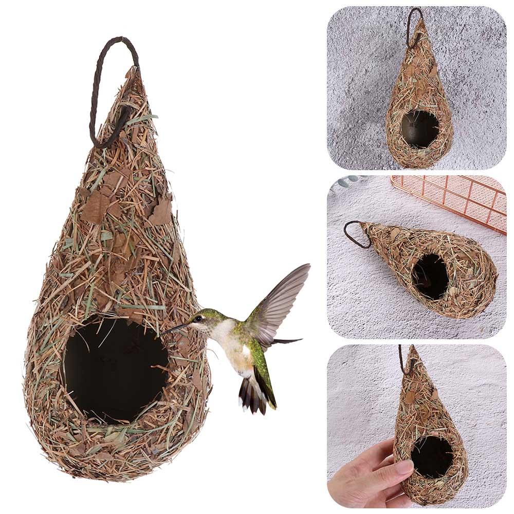 1/2 buah rumah burung rumput alami sarang burung kolibri serat tenunan tangan sarang burung pondok untuk dekorasi halaman