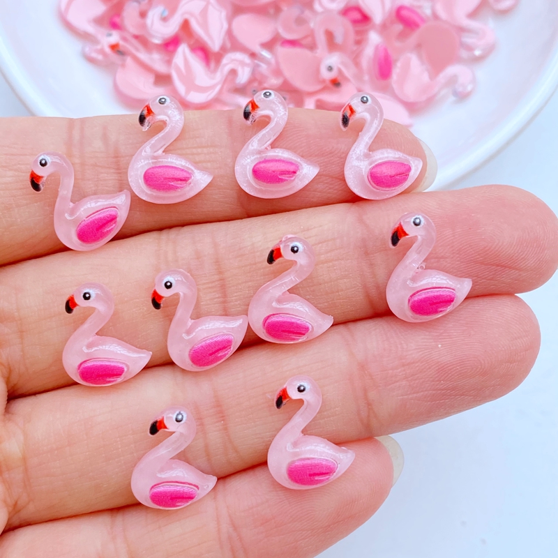 50 pçs novo bonito mini 10*13mm dos desenhos animados animal flamingo resina estatueta artesanato flatback ornamento jóias fazendo acessórios de cabelo