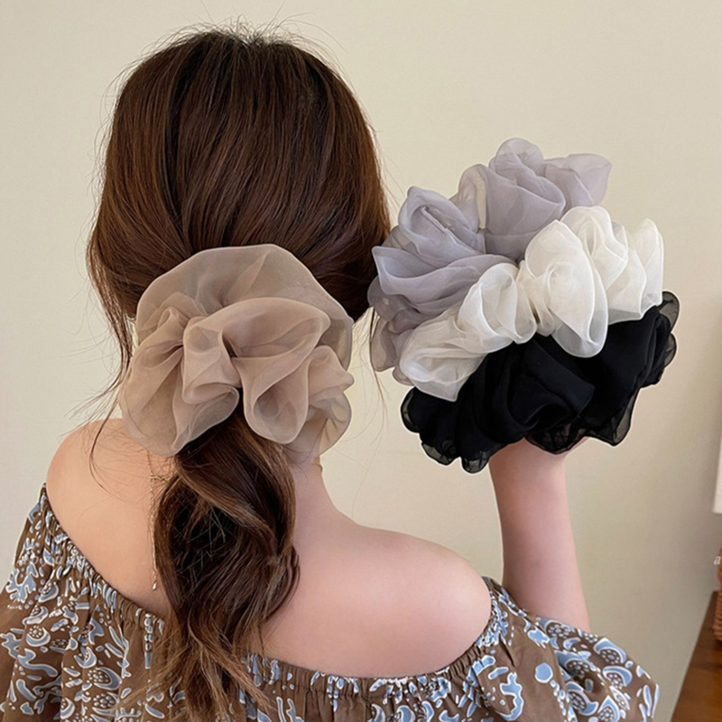 Mulher grande cor sólida chiffon scrunchies meninas doce faixa de borracha senhora acessórios para o cabelo laços rabo de cavalo titular ornamentos