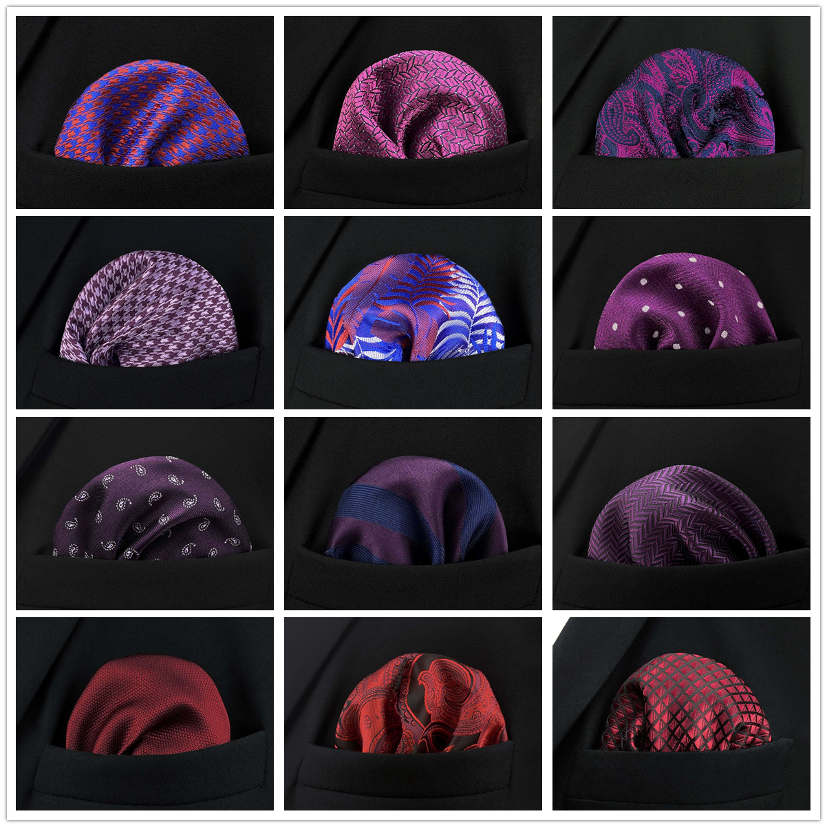 Lenço de bolso masculino vermelho moda rosa lenço festa noivo clássico roxo lenço casamento