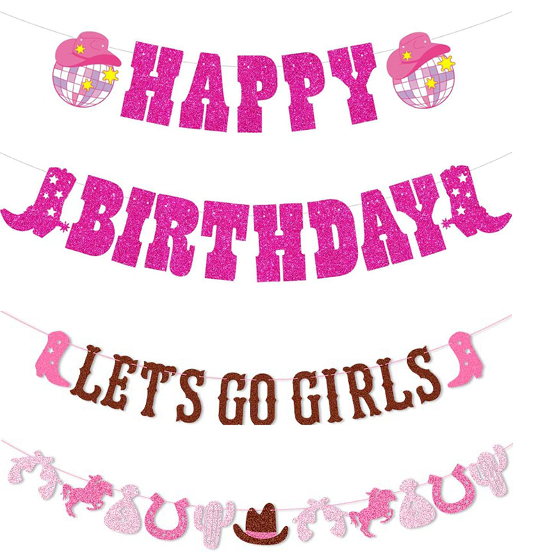 Glitter Let's Go Gilrs Tema Banner Disco Stivali da cowgirl Ghirlanda appesa in carta per ragazza Buon compleanno Addio al nubilato