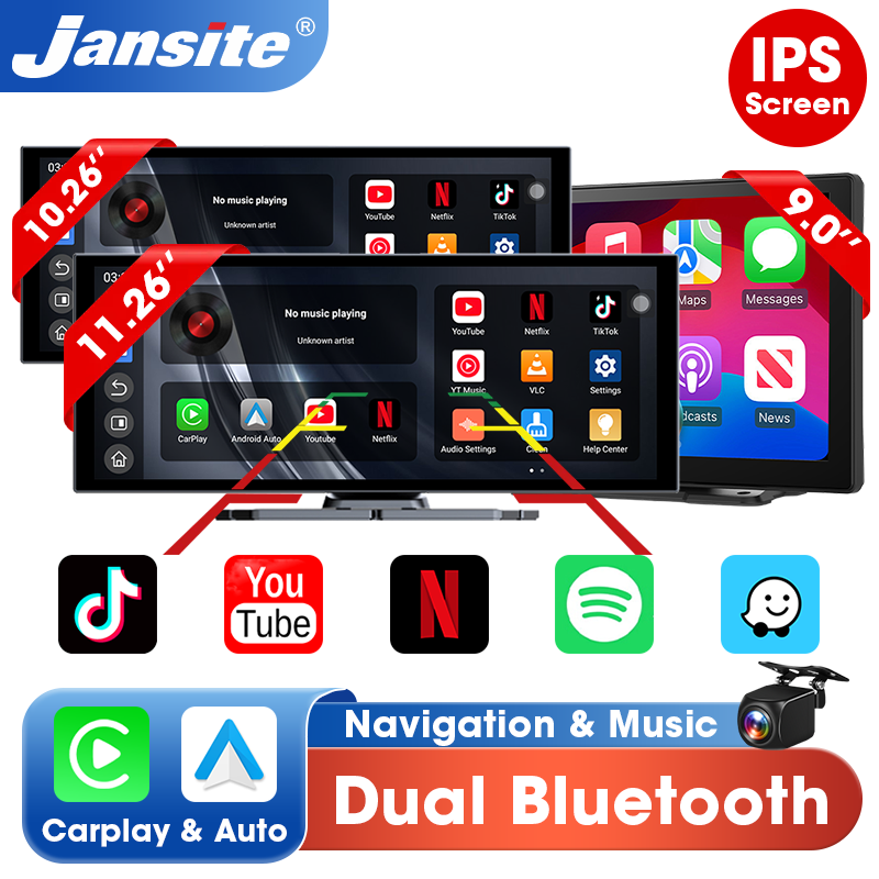 Jansite Universele Auto Multimedia Videospeler Bluetooth Draadloze Carplay Android Auto Scherm Stereo Radio voor YouTube Netflix