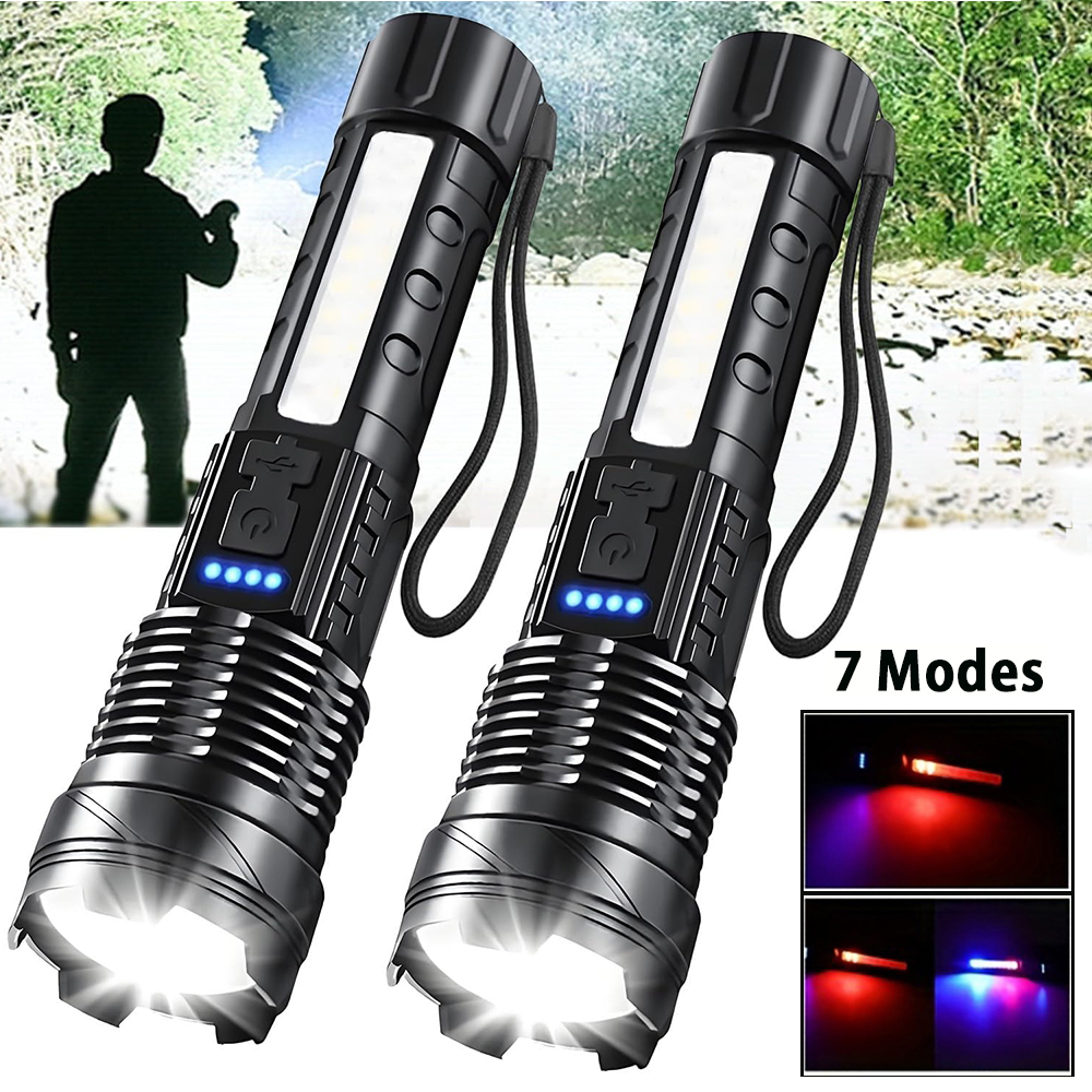 Lampes de poche LED rechargeables, lampe de poche Super brillante, 7 Modes avec lampe de travail COB, lampe de poche tactique pour la maison