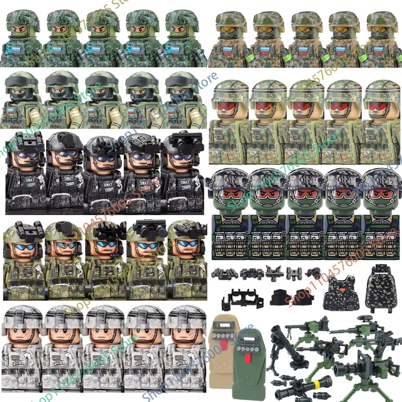 Военный спецназ MOC Building Block Немецкий KSK Солдат спецназа Фигурка SWAT Армейский пистолет Оружие Жилет Рюкзак Кирпичная игрушка