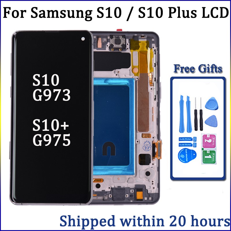 TFT S10+ スクリーン交換用、Samsung Galaxy S10 Plus G975F 液晶ディスプレイ デジタル タッチ スクリーン フレーム付き Samsung S10 G973F用