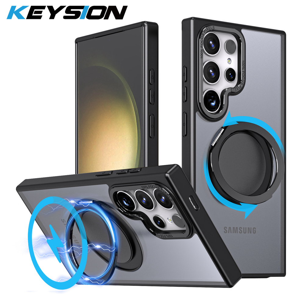 Custodia opaca KEYSION per MagSafe per Samsung Galaxy S24 Ultra 5G S24+ S23 FE 360 °   Cover per telefono trasparente con anello magnetico rotante