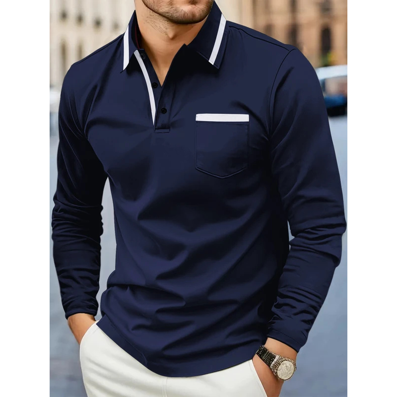 Una tasca con risvolto da uomo da golf alla moda più venduta, comoda, casual e sportiva, top traspirante a maniche lunghe in tinta unita in Spr
