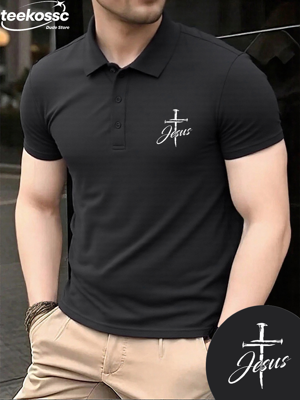 Camisa Polo com Estampa de Cruz e Jesus para Homens, Tops Esportivos de Manga Curta, Camisetas Casuais Respiráveis para o Verão, Novo Vestuário Masculino
