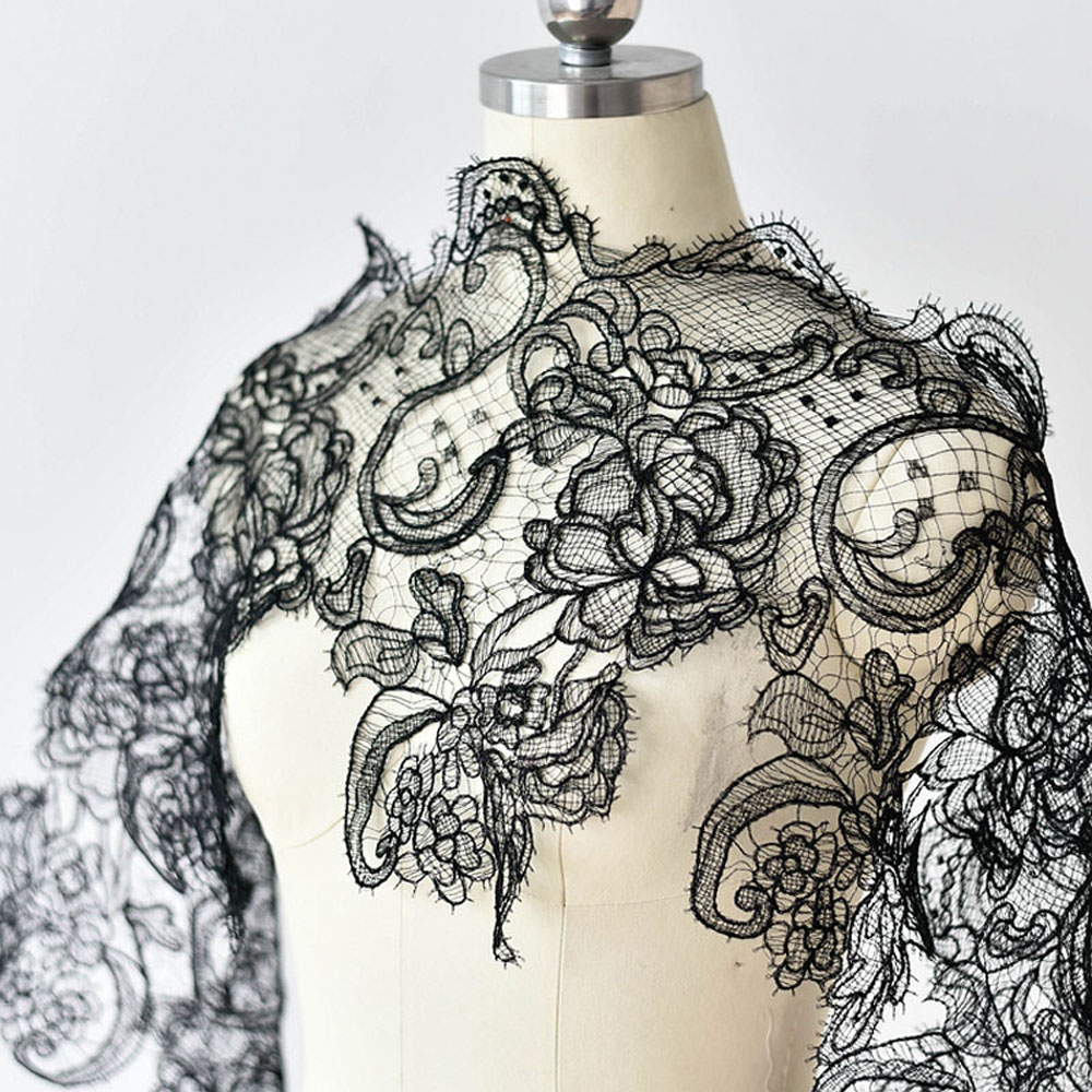 1 yard de dentelle française blanche et noire, garniture en dentelle, tissu en maille pour travaux manuels, couture, décoration de mariage, 28 cm de large