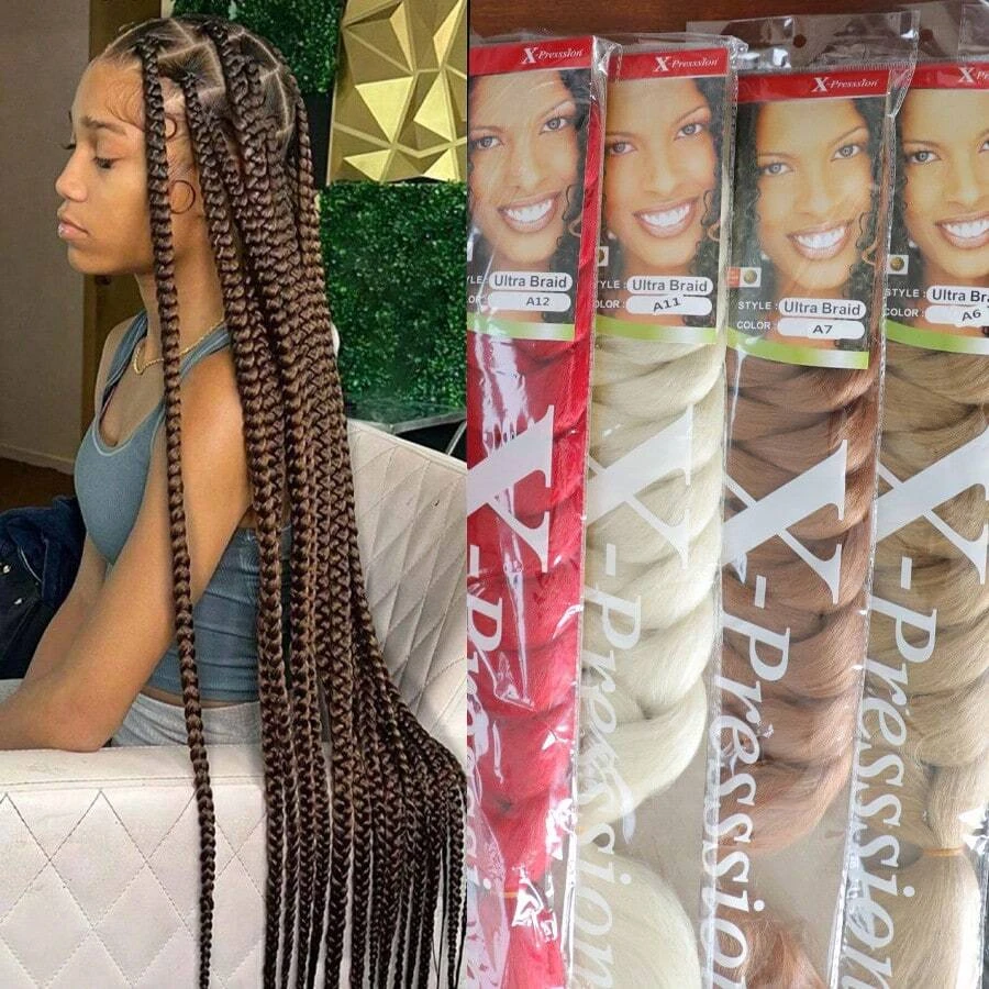 Extensiones de Cabello Sintético Xpression Big Jumbo para Trenzas, Cabello Lacio Yaki Pre Estirado para Uso Diario